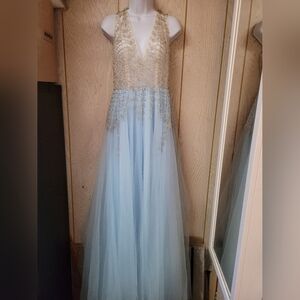 Elegant Blue and Gold Gown